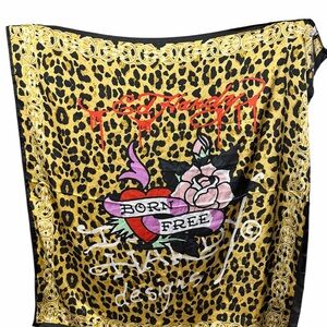 Ed Hardy Yellow and Black Leopard Print Scarf/ sarong